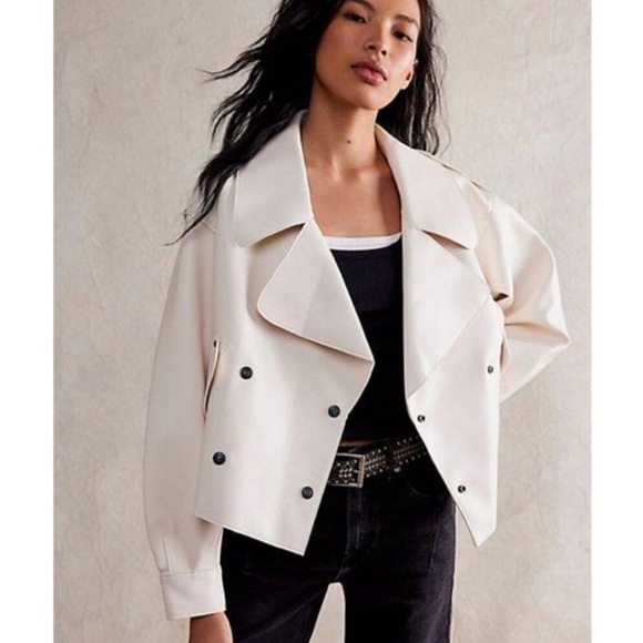 Free People Alexis Vegan Leather Moto Jacket NWT Cream White Boxy - Picture 4 of 16